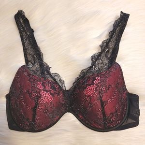 V.S. Sexy Little Things Pink & Black Sparkle Lace Vintage Bra